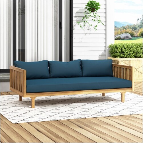 RidstarOutdoor3SeaterPatioSofaBedwithAcaciaWoodFrame&WaterproofCushionsforBackyard-Blue