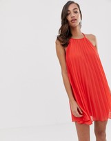 Thumbnail for your product : ASOS DESIGN pleated mini trapeze dress with lace up back detail