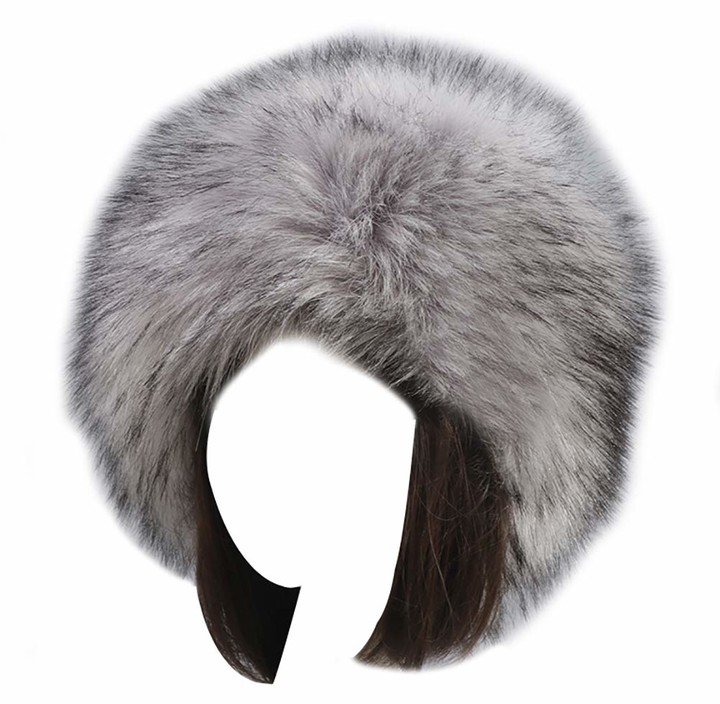 vannawong Women Faux Fur Hat Cossack Fluffy Ear Muffs Russian Bucket  Pillbox Headwear Headbands Winter Cozy Headwrap Silver Grey - ShopStyle