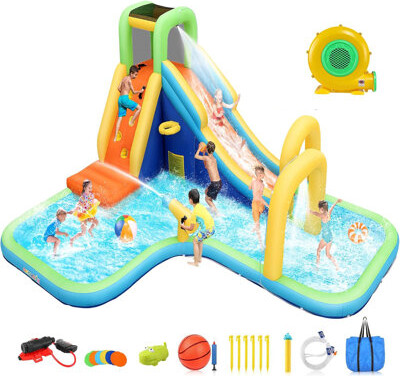 Homdox 14.1' X 11.1' Inflatable Water Slide Bounce Park With Air Blower For Backyard Fun