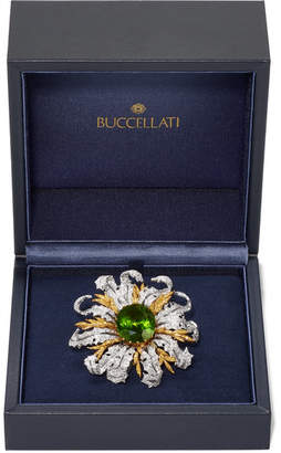 Buccellati 18-karat Yellow And White Gold, Diamond And Peridot Brooch