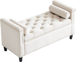 Storage Bench, 44.5-Inch Queen Velvet Button Bedside Bench, Entryway Living Room With Armrests, Nailhead Trim, Upholstered Bedroom Bench, Bedside Otto
