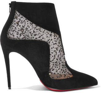 Christian Louboutin Papilloboot 100 Embellished Mesh And Suede Ankle Boots - Black