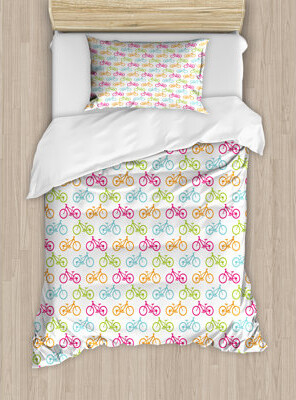Ambesonne Bicycle Duvet Cover Set, Different Colored Bikes, Twin, Multicolor