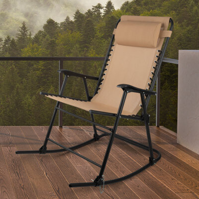 Arlmont & Co. Rocking Chair Outdoor Furniture - Folding Chair Rocker with Adjustable Pillow - Camping Front Porch or Patio Furniture by Lavish Home