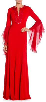 Andrew Gn Feather Neck Gown