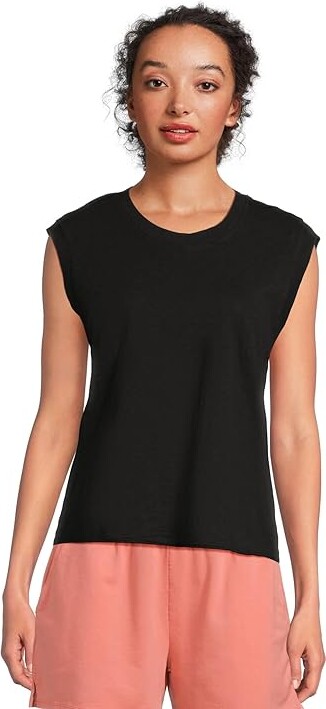 Mod-o-doc Cap Sleeve Crew T-Shirts Women's Clothing Black : LG (US 12-14), Cotton