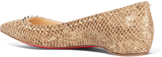 Christian Louboutin Anjalina studded snake-effect cork point-toe flats