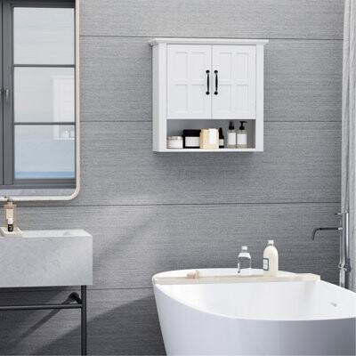Latitude Run Bathroom Cabinet 3 Wall Mounted With Adjustable Shelf White - Store Items Over Toilet Ease Shelf And 2 Doors Enhance Your Organization Storage Solut