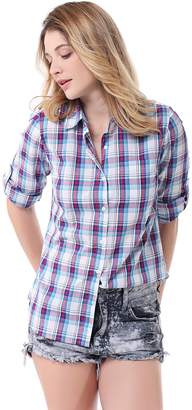 Pau1Hami1ton G-03 Women's Casual Plaid Long Sleeve Blouses Cotton Shirts Tops(XL,)