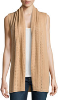 Thumbnail for your product : Neiman Marcus Cashmere Open-Knit Trimmed Vest, Camel