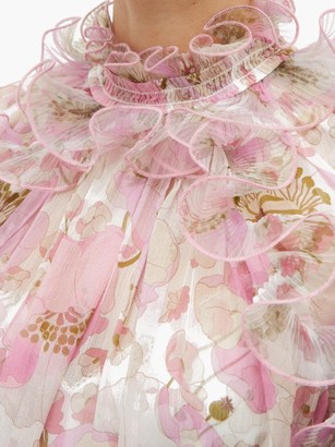 Zimmermann Super Eight Ruffled Floral-print Silk Blouse - Pink Print