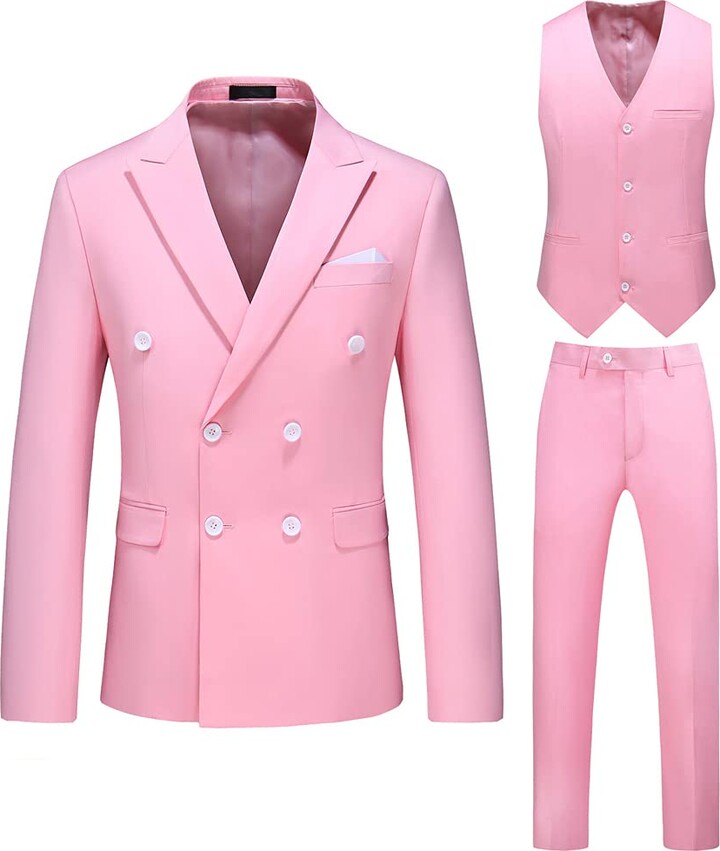 Guocu Men's Suits 3 Piece Slim Fit Wedding Tuxedo Suit Double Breasted