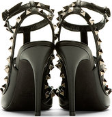 Thumbnail for your product : Valentino Black & gunmetal Rockstud Slingback heels