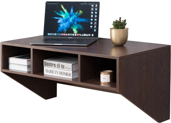 Basicwise BasicwiseWall-MountedComputerDeskwithStorageShelvesFloatingLaptopTableforHomeOfficeorStudyRoom