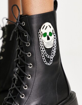 Koi Footwear Koi skull lace up platform boots in black