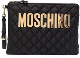 Thumbnail for your product : Moschino Logo-Plaque Diamond-Quilt Clutch Bag