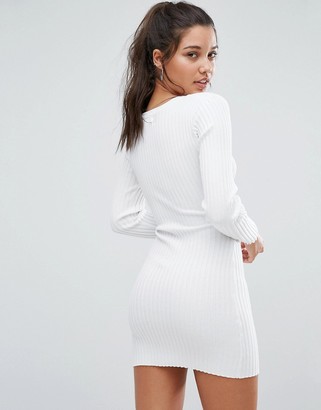 Missguided Ribbed Long Sleeve Sweater With Tie Waist