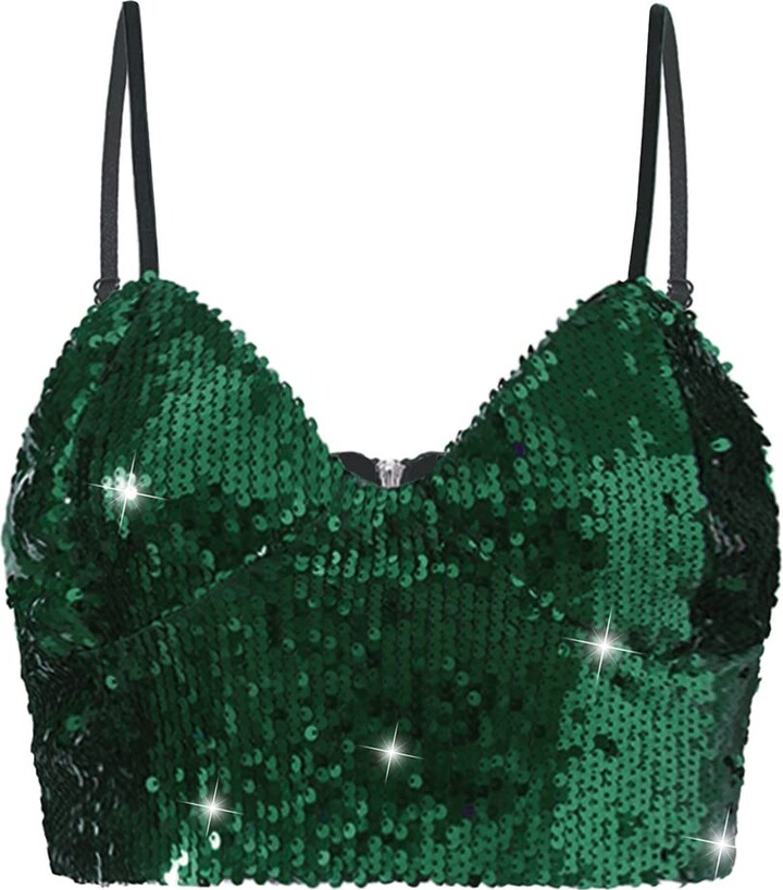 HEYDHSDC Women Shiny Sequin Sexy Camisole Crop Tops Party