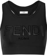 Thumbnail for your product : Fendi Roma Cutout Appliquéd Stretch Sports Bra - Black