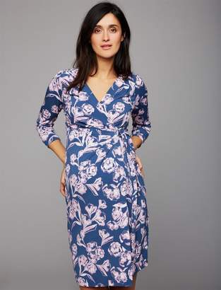 A Pea in the Pod Pleated Floral Maternity Wrap Dress