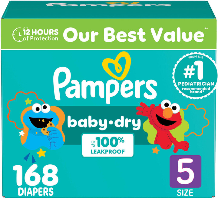 Pampers Baby-Dry Leakproof Diapers, Size 5:- 5 - 168 ct. (27 + lb.)