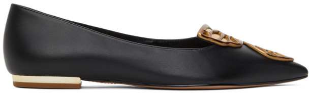 black flats with gold heel