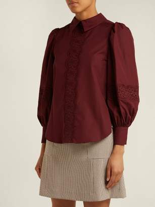 See by Chloe Broderie Anglaise Cotton Poplin Blouse - Womens - Burgundy