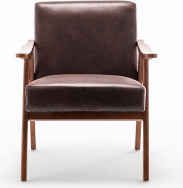 George Oliver Dark Brown Microfiber And Solid Wood Frame Living Room Accent Chair Mid - Century Modern Design For A Stylish Relaxing Spot Chair With Upholstery Pe