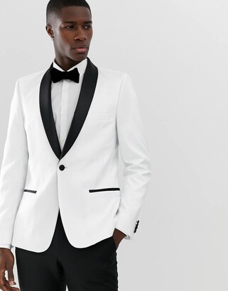 ASOS DESIGN skinny tuxedo blazer in white with black lapels - ShopStyle