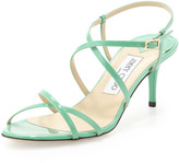 Thumbnail for your product : Jimmy Choo Elisa Low-Heel Patent Crisscross Sandal, Peppermint