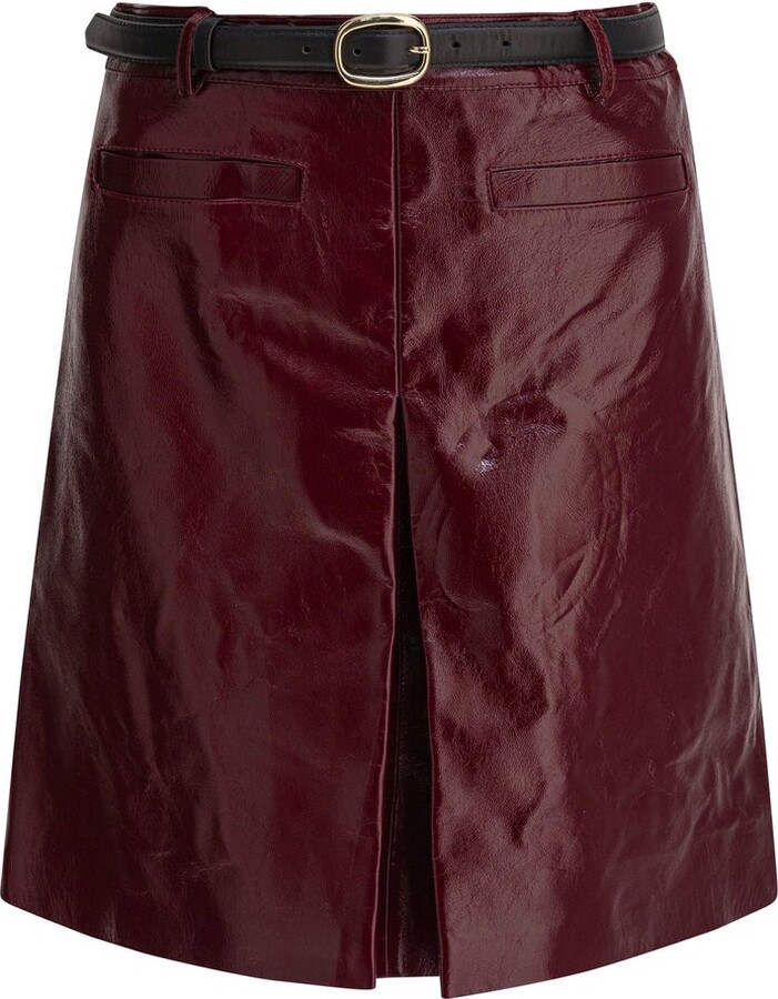 Self-Portrait Belted Leather Mini Skirt