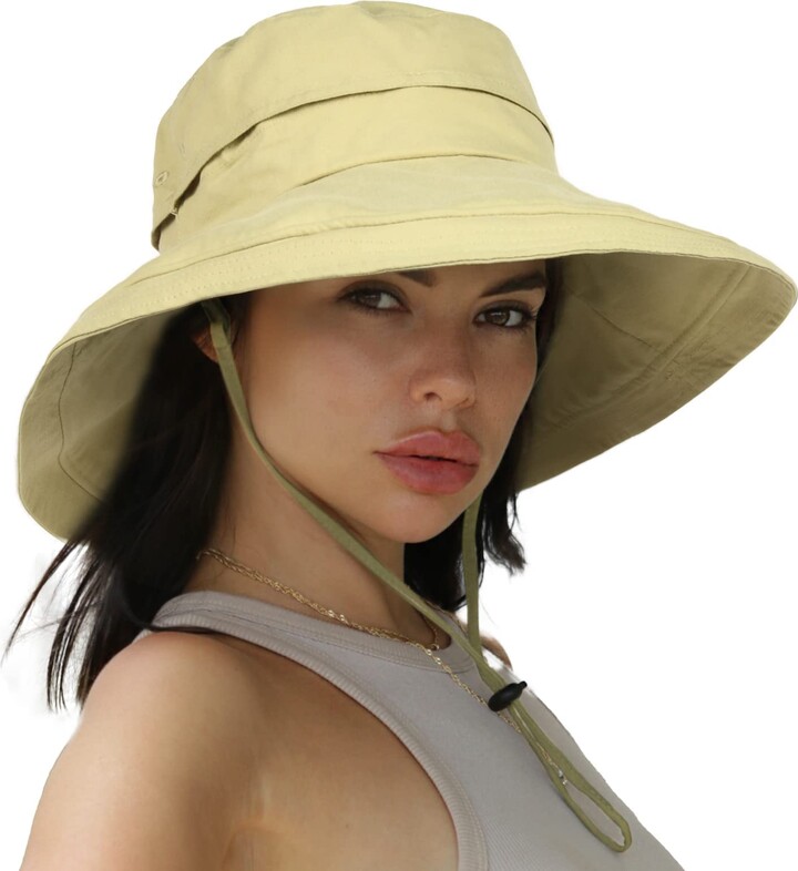 Hatiis Sun Hats Women Cotton Wide Brim Ladies Beach Garden Hat Foldable Sun  Protection Breathable Summer Hat with Fold-Up Brim Khaki - ShopStyle