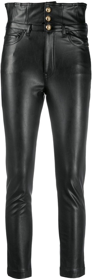 berry faux leather trousers
