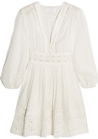 Zimmermann Realm Lace-trimmed Fil Coupé Cotton-voile Mini Dress - White ...