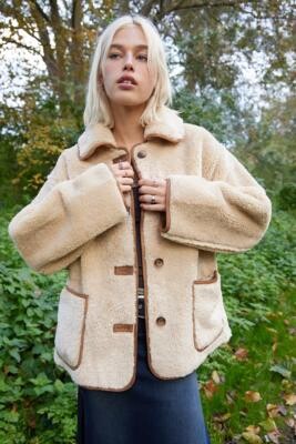 BDG Borg Reversible Coat Jacket - Cream M at Urban Outfitters