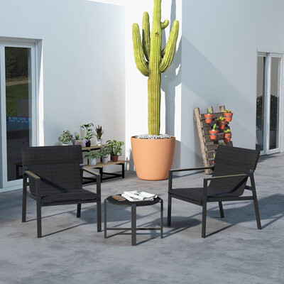 Latitude Run Outdoor Indoor 3-Piece Bistro Set With Mesh Sling Ar...
