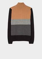 Thumbnail for your product : Men's Brown Colour-Block Funnel Neck Lambswool-Blend Half-Zip Sweater