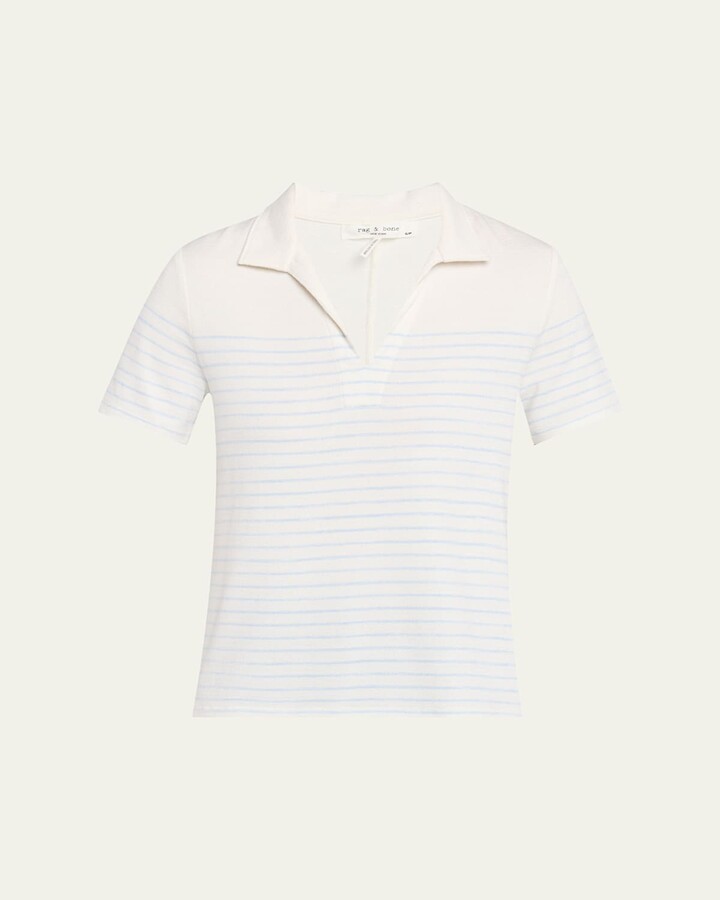 Rag & Bone Stripe Short-Sleeve Polo Top