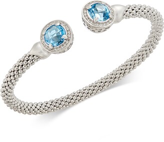 Macy's Blue Topaz (4-1/2 ct. t.w.) & Diamond (1/3 ct. t.w.) Mesh Cuff Bracelet in Sterling Silver