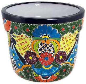 Mexican Zinnias Talavera Style Handcrafted Ceramic Flower Pot from Mexico