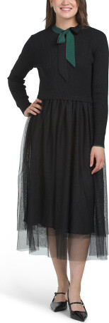 TJMAXX Tie Neck Midi Dress For Women, Cotton/Polyester