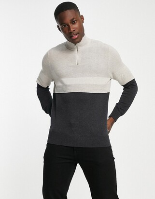Burton Menswear Burton colour block quarter zip jumper in stone - ShopStyle  Half-Zip Knitwear