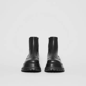 Burberry Brogue Detail Leather Chelsea Boots