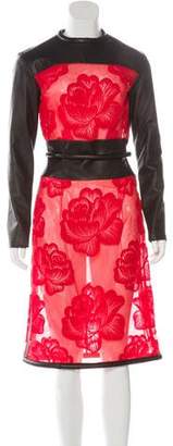 Christopher Kane Leather-Trimmed Brocade Dress w/ Tags