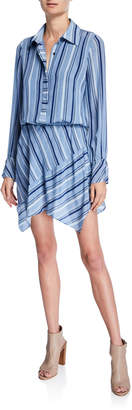 Ramy Brook Brandi Striped Button-Front Long-Sleeve Silk Dress