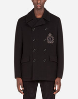 Thumbnail for your product : Dolce & Gabbana Jersey wool pea coat with patch embellishment