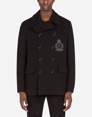 Dolce & Gabbana Jersey wool pea coat with patch embellishment