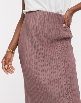 ASOS DESIGN plisse column midi skirt with wrap detail in mink
