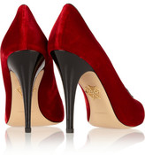 Thumbnail for your product : Charlotte Olympia Kitty Embroidered Velvet Pumps